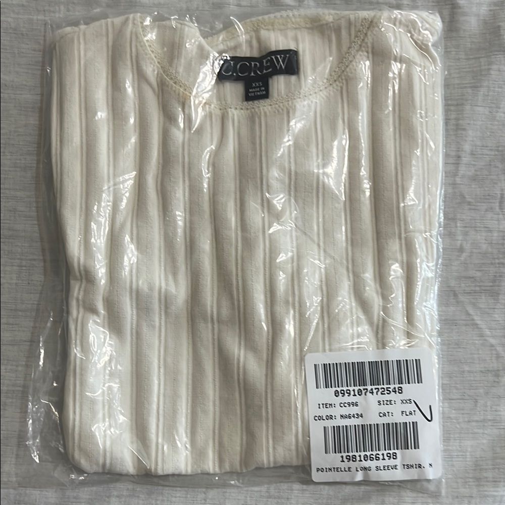 NWOT J. Crew Pointelle‎ long-sleeve ribbed shirt ivory size XXS - Picture 4 of 10